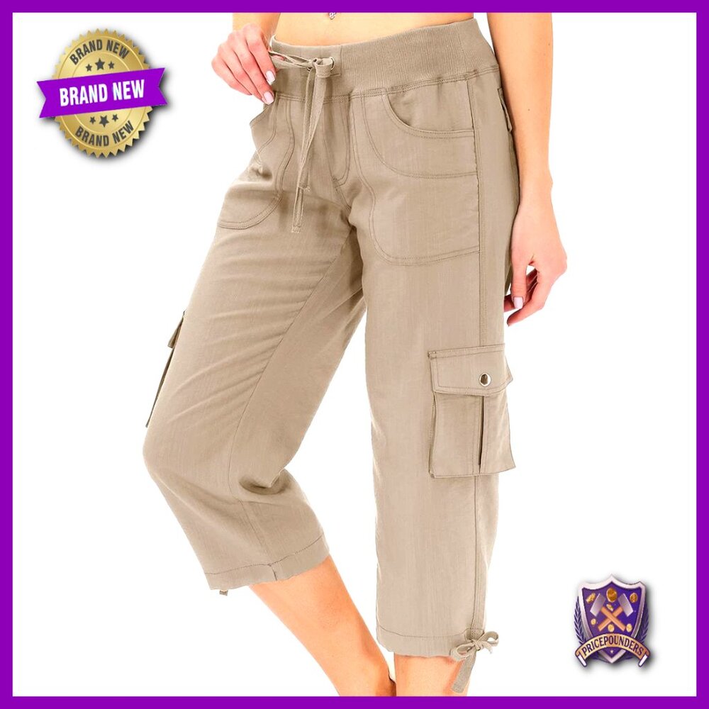 Women's Cargo Capri Pants with Pockets, Lightweight Hiking Shorts, Regular Fit